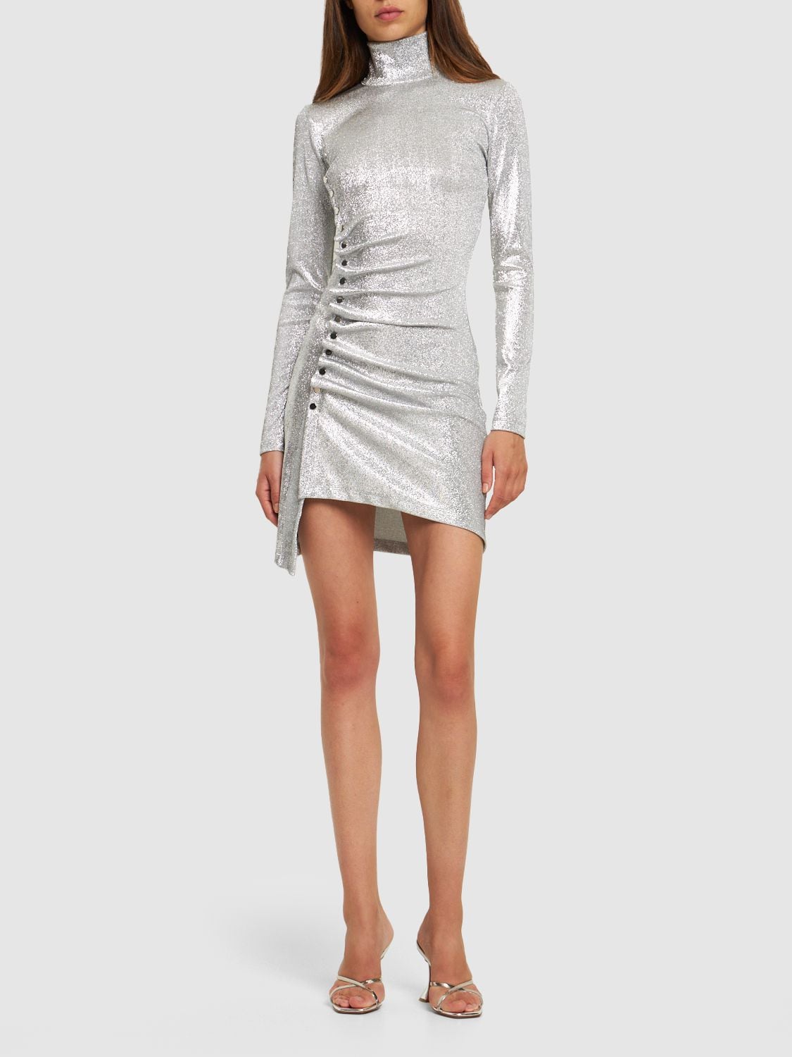 Shop Rabanne Lvr Exclusive Jersey Lurex Mini Dress In Silver