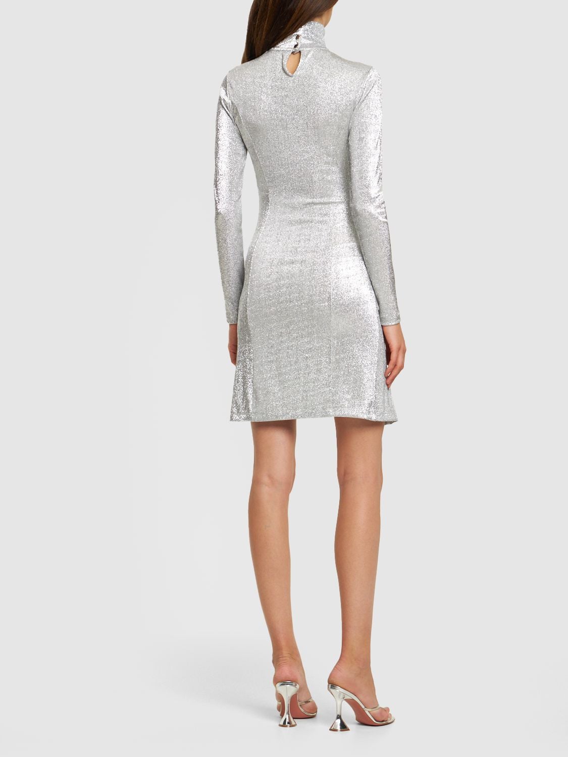 Shop Rabanne Lvr Exclusive Jersey Lurex Mini Dress In Silver