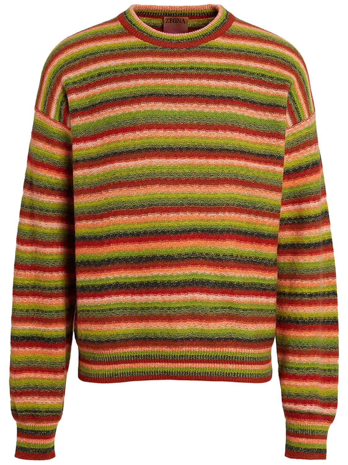 Shop Zegna X The Elder Statesman Striped Cashmere & Wool Crewneck Sweater In Grün,rot