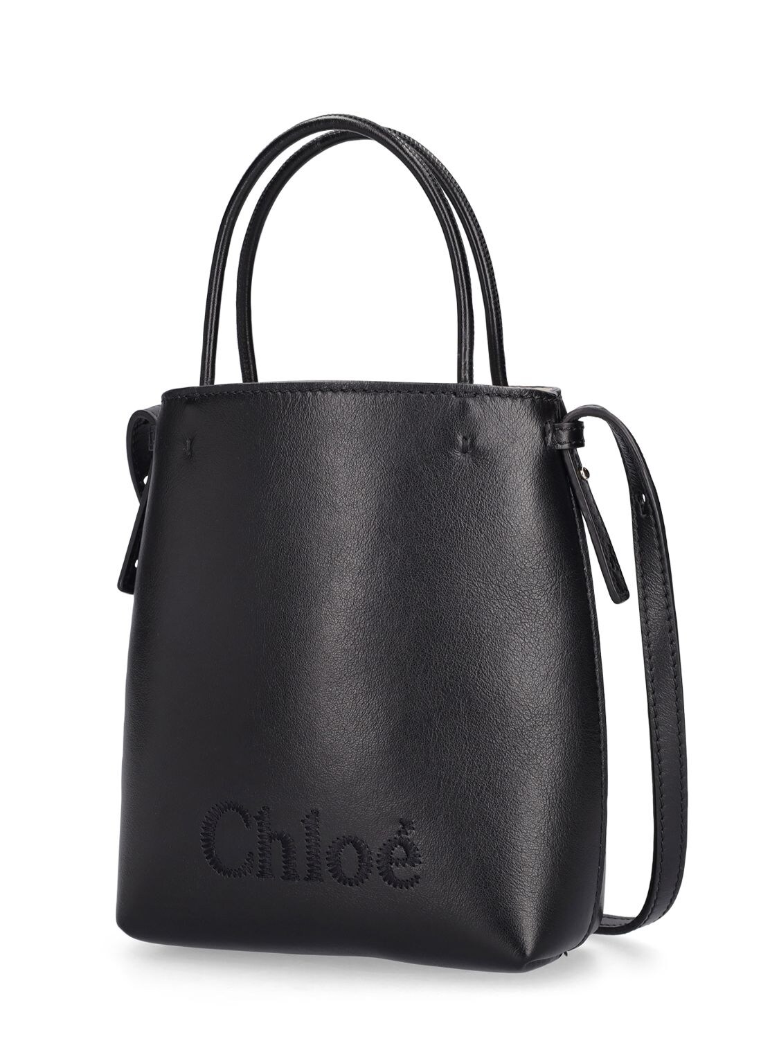 Shop Chloé Sense Leather Top Handle Bag In Black