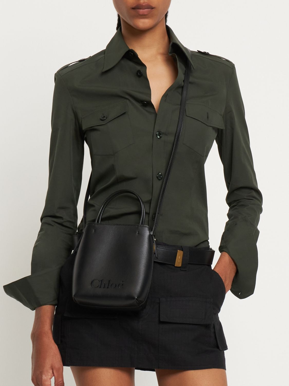 Shop Chloé Sense Leather Top Handle Bag In Black