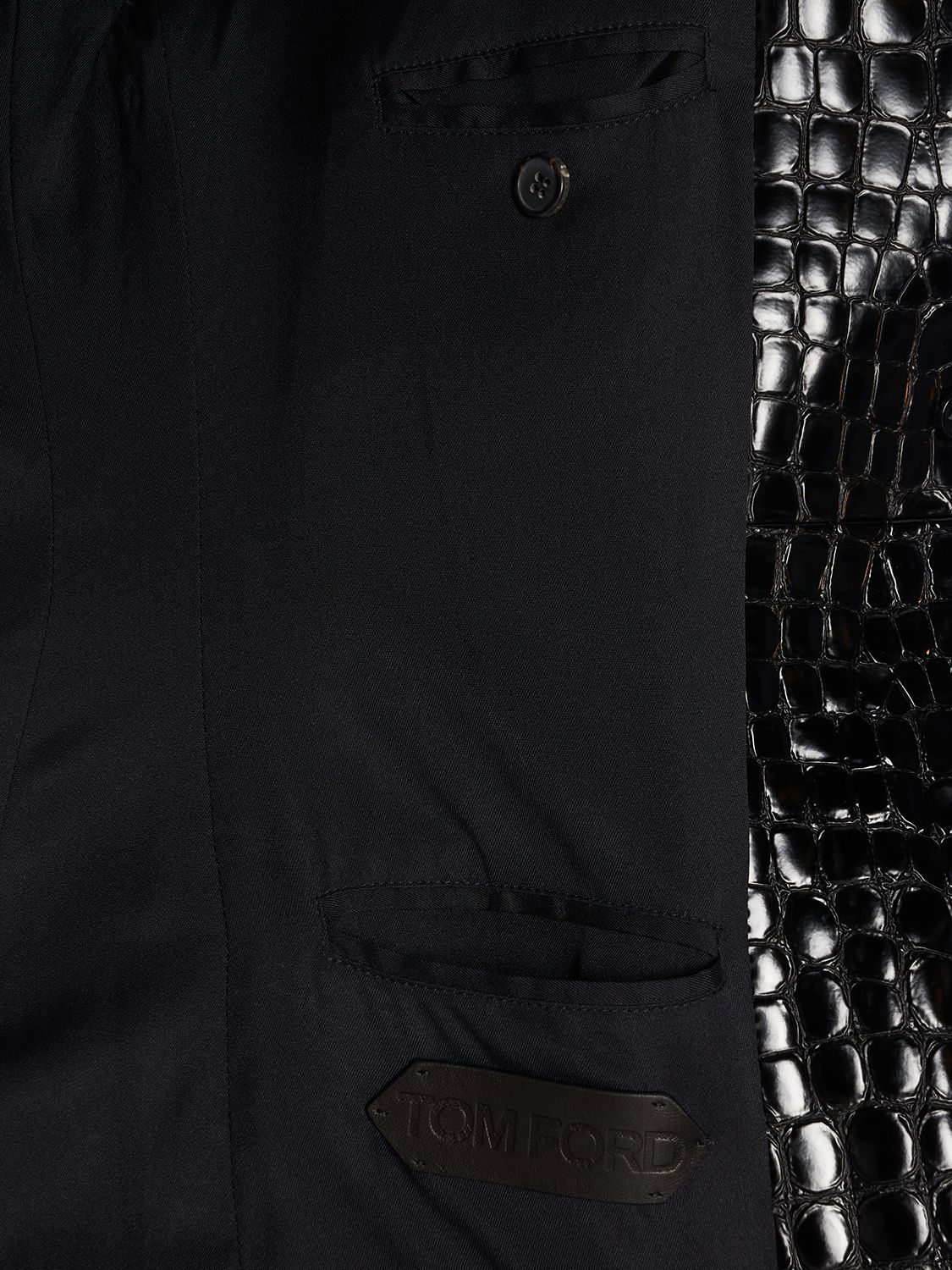 Shop Tom Ford Lvr Exclusive Croc Emboss Leather Blazer In Black