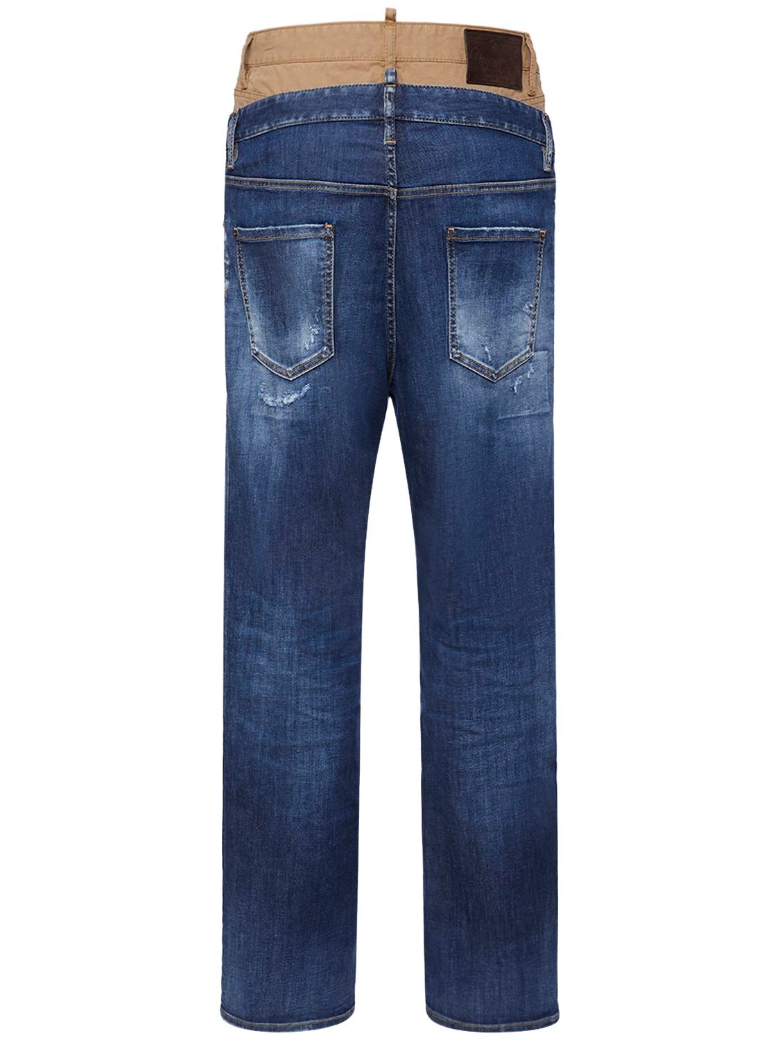 Shop Dsquared2 642 Twin Pack Layered Effect Jeans In Navy