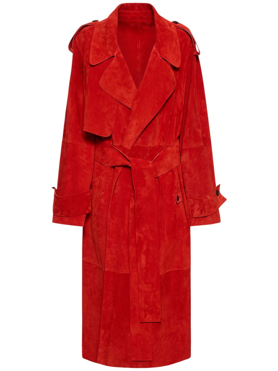 Ferragamo Lvr Exclusive Suede Belted Trench Coat In Red