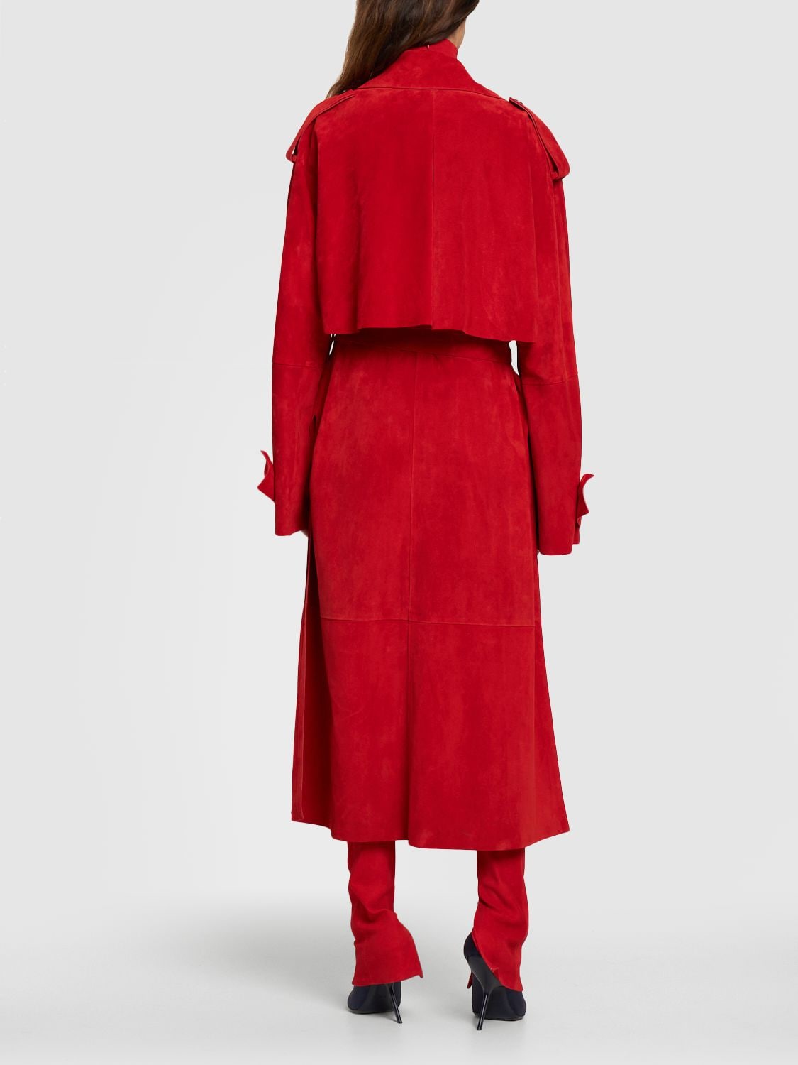 Shop Ferragamo Lvr Exclusive Suede Belted Trench Coat In Red