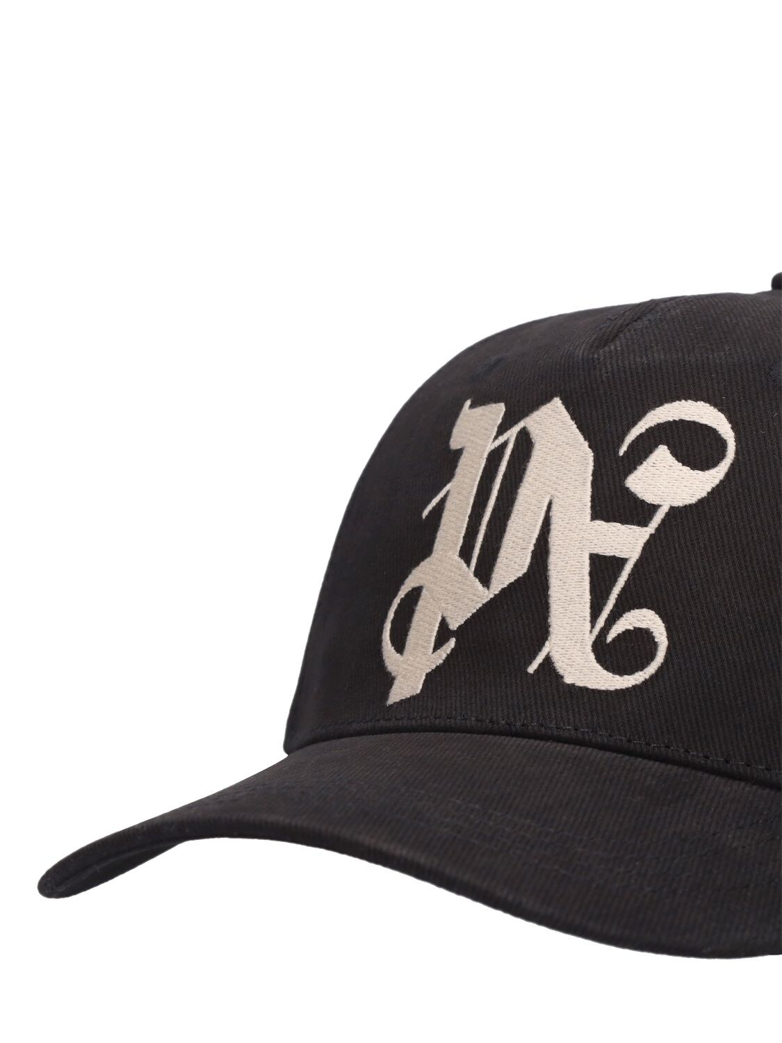 Shop Palm Angels Monogram Cotton Baseball Cap In Black