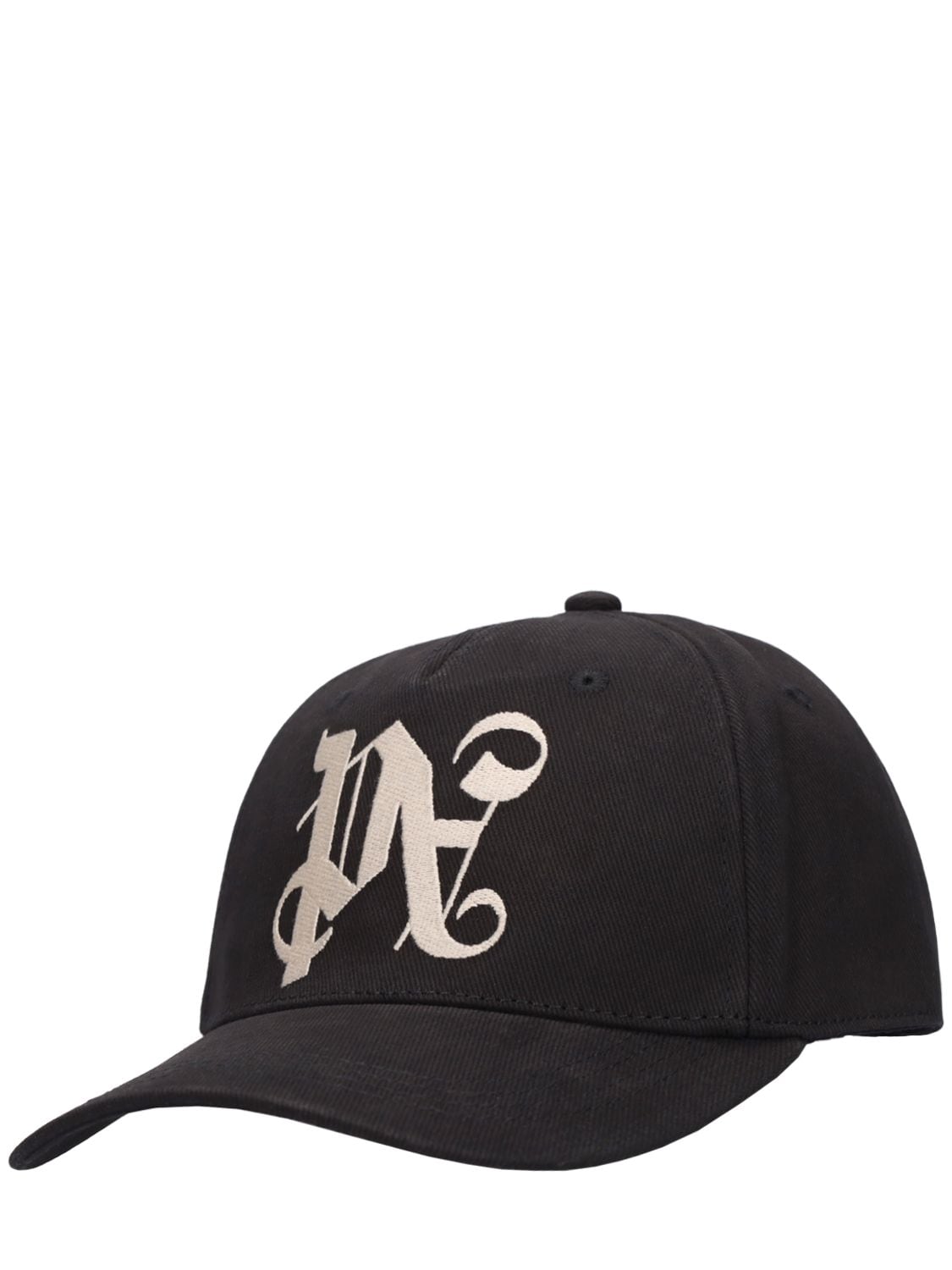 Shop Palm Angels Monogram Cotton Baseball Cap In Black