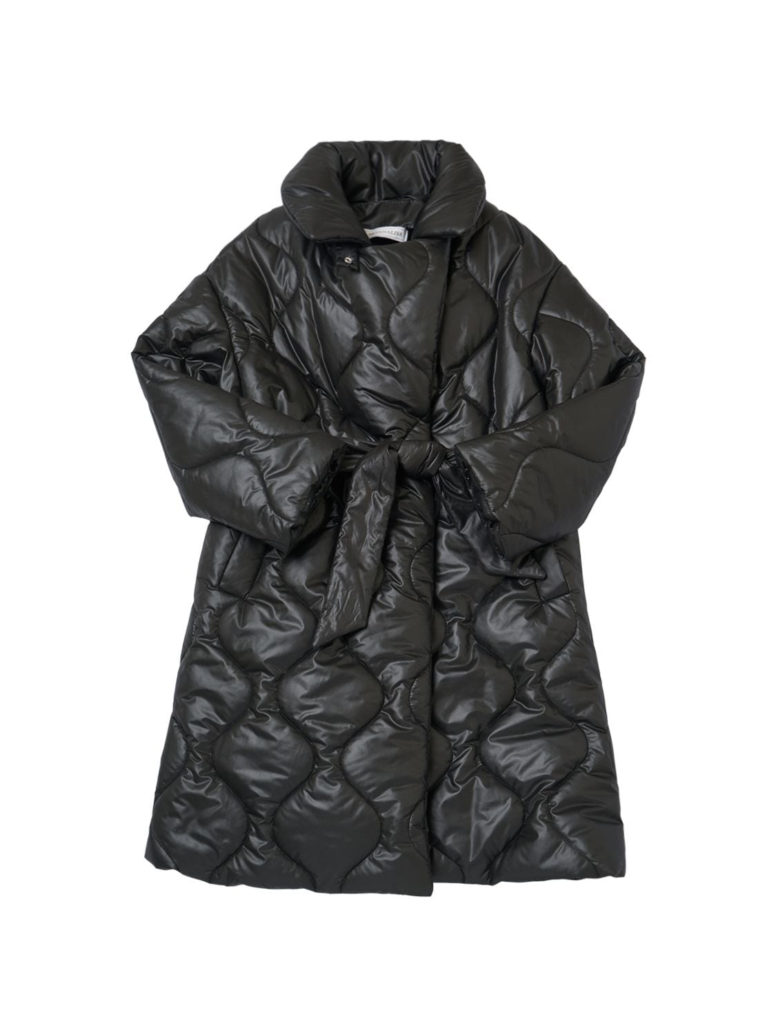 Monnalisa Kids' Quilted Nylon Puffer Coat W/ Belt In Black