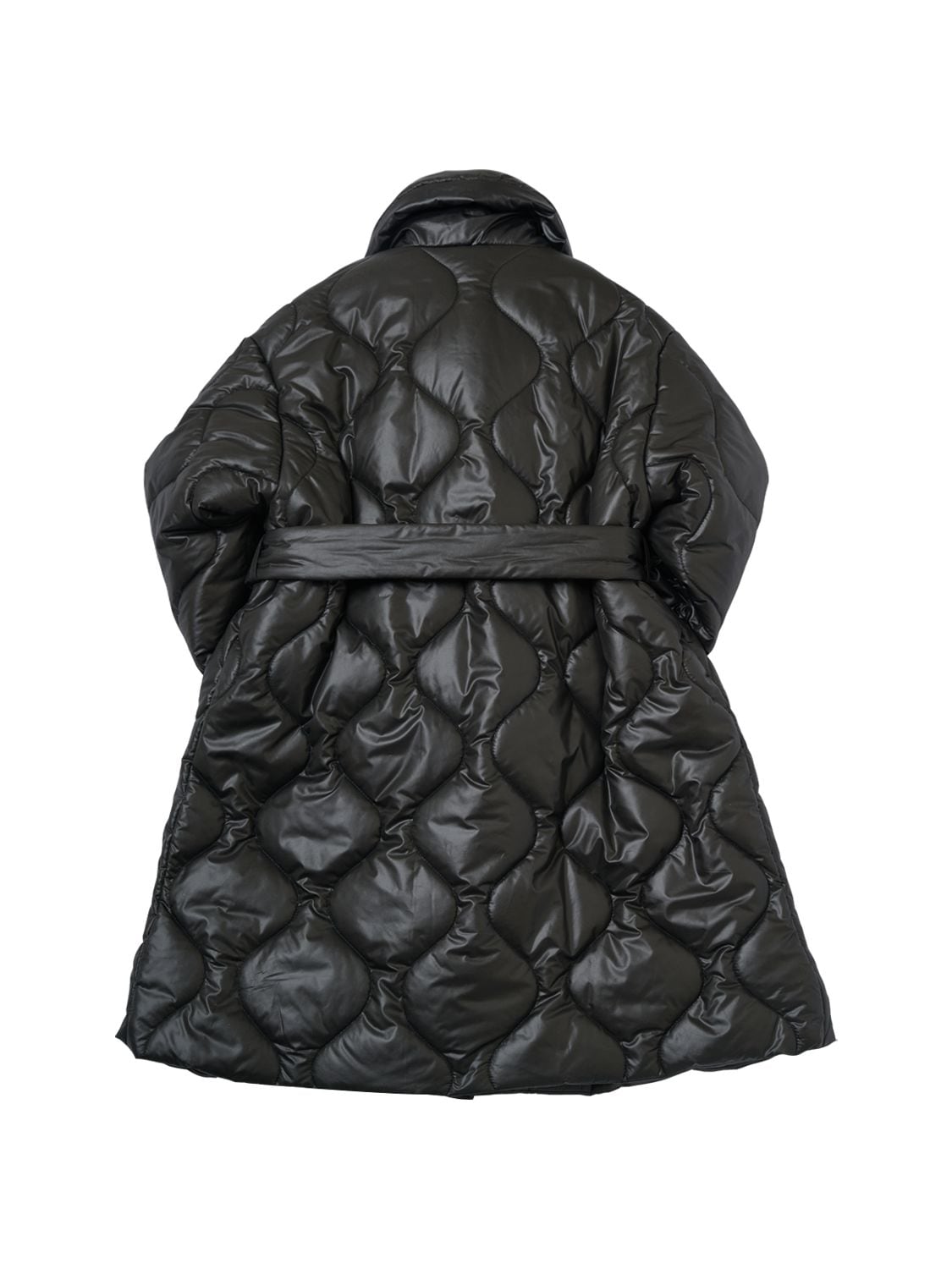 Shop Monnalisa Quilted Nylon Puffer Coat W/ Belt In Black