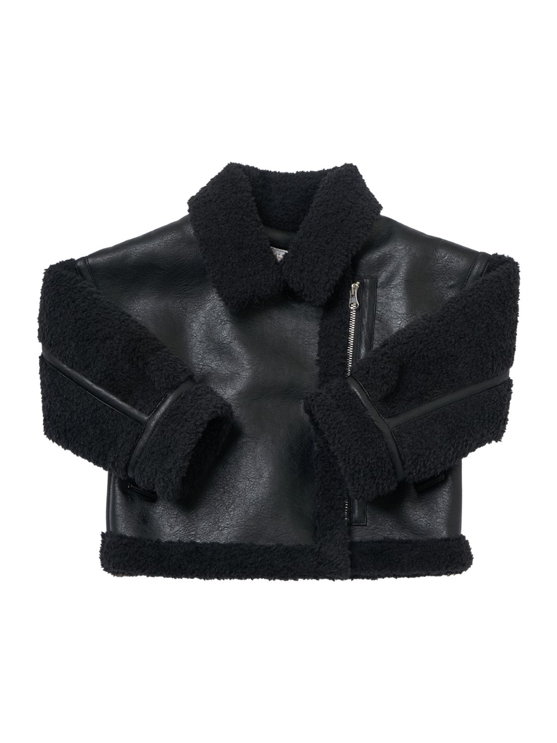 Shop Monnalisa Faux Leather & Teddy Jacket In Black