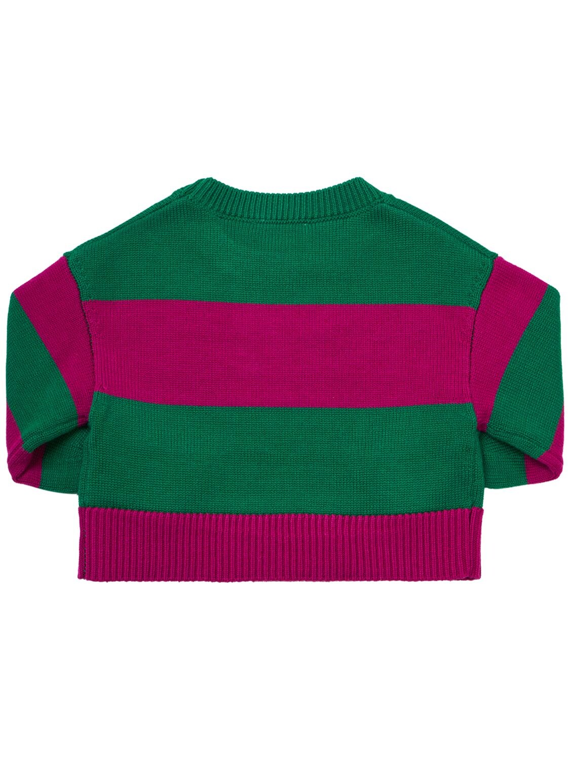 Monnalisa Kids' Striped Wool Blend Knit Sweater In Green,fuchsia