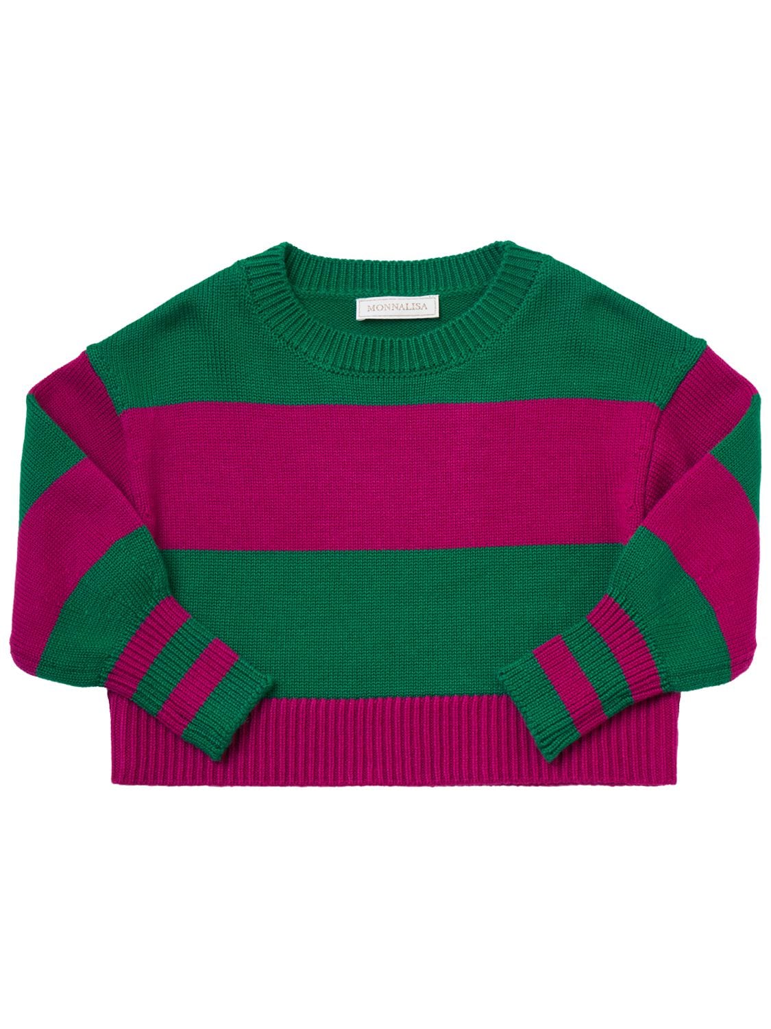 Monnalisa Kids' Striped Wool Blend Knit Sweater In Green,fuchsia