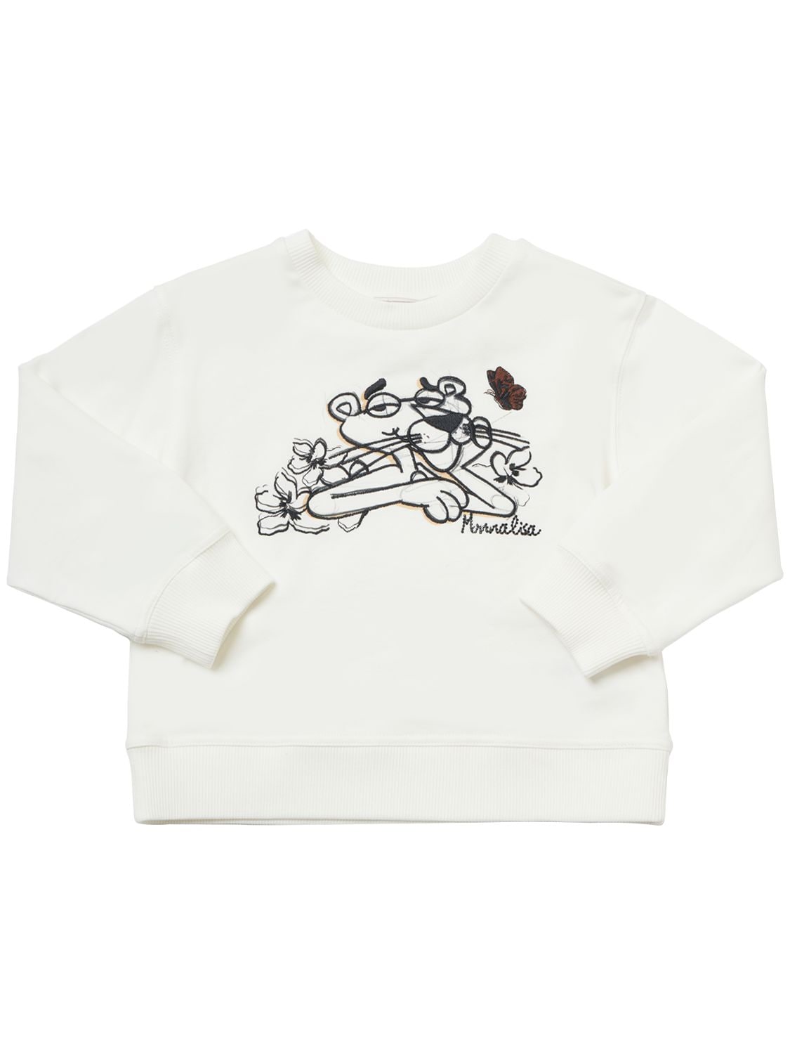 Shop Monnalisa Panther Printed Cotton Blend Sweatshirt In White