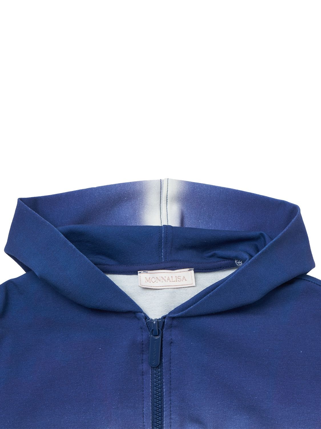 Shop Monnalisa Printed Cotton Zip Hoodie In Blue,white