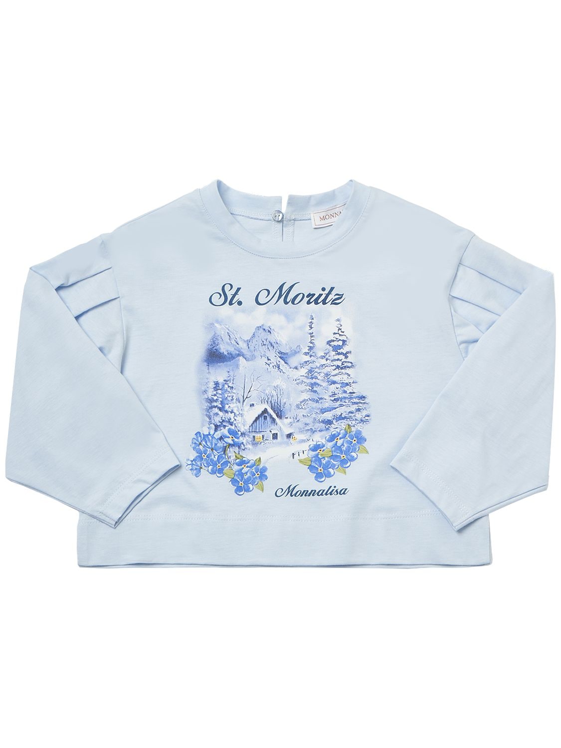 Monnalisa Kids' Printed Cotton Jersey T-shirt In Light Blue