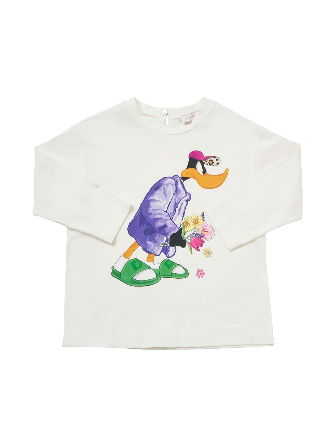 Shop Monnalisa Duffy Duck Print Cotton Jersey T-shirt In White