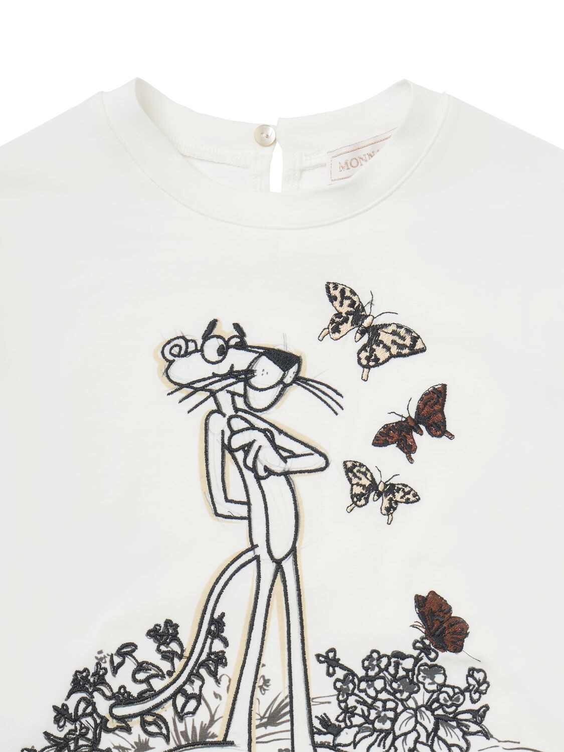 Shop Monnalisa Pink Panther Print Cotton Jersey T-shirt In White