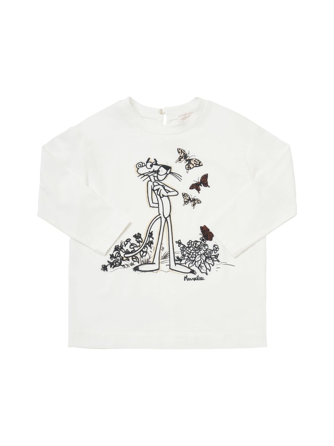Monnalisa Kids' Pink Panther Print Cotton Jersey T-shirt In White