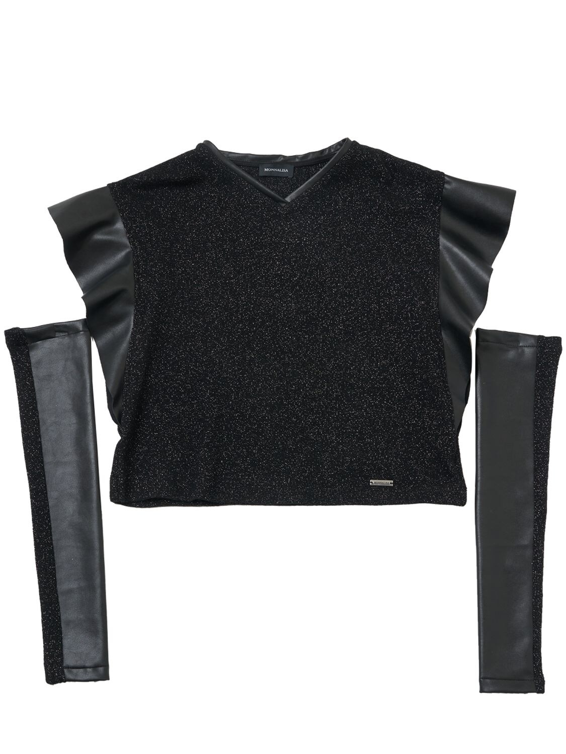 Monnalisa Kids' Lurex Blend Wool & Faux Leather Top In Black