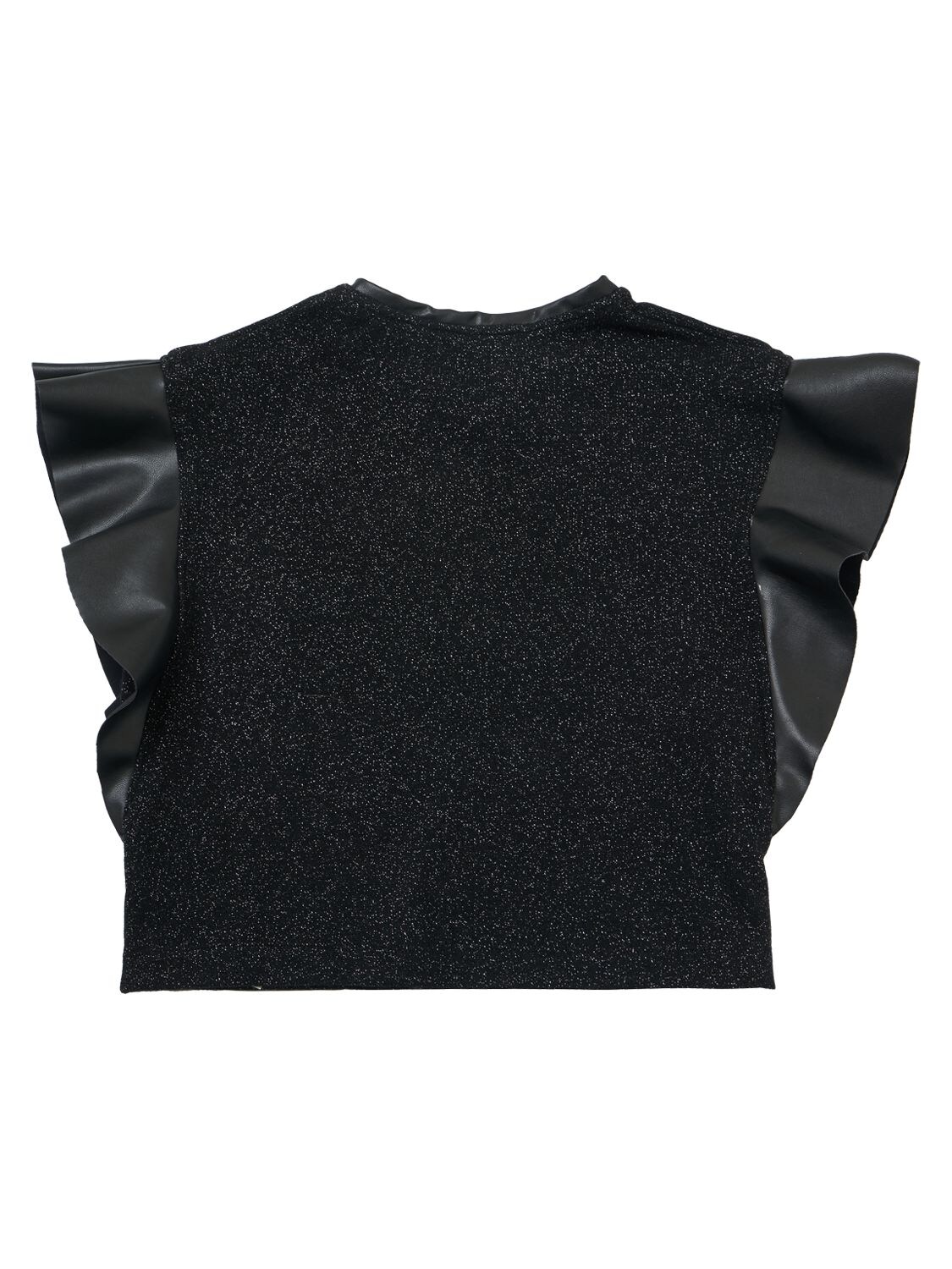 Shop Monnalisa Lurex Blend Wool & Faux Leather Top In Black