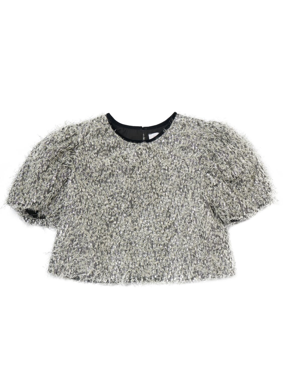 Monnalisa Kids' Lurex Fringed Crop Top In Silver