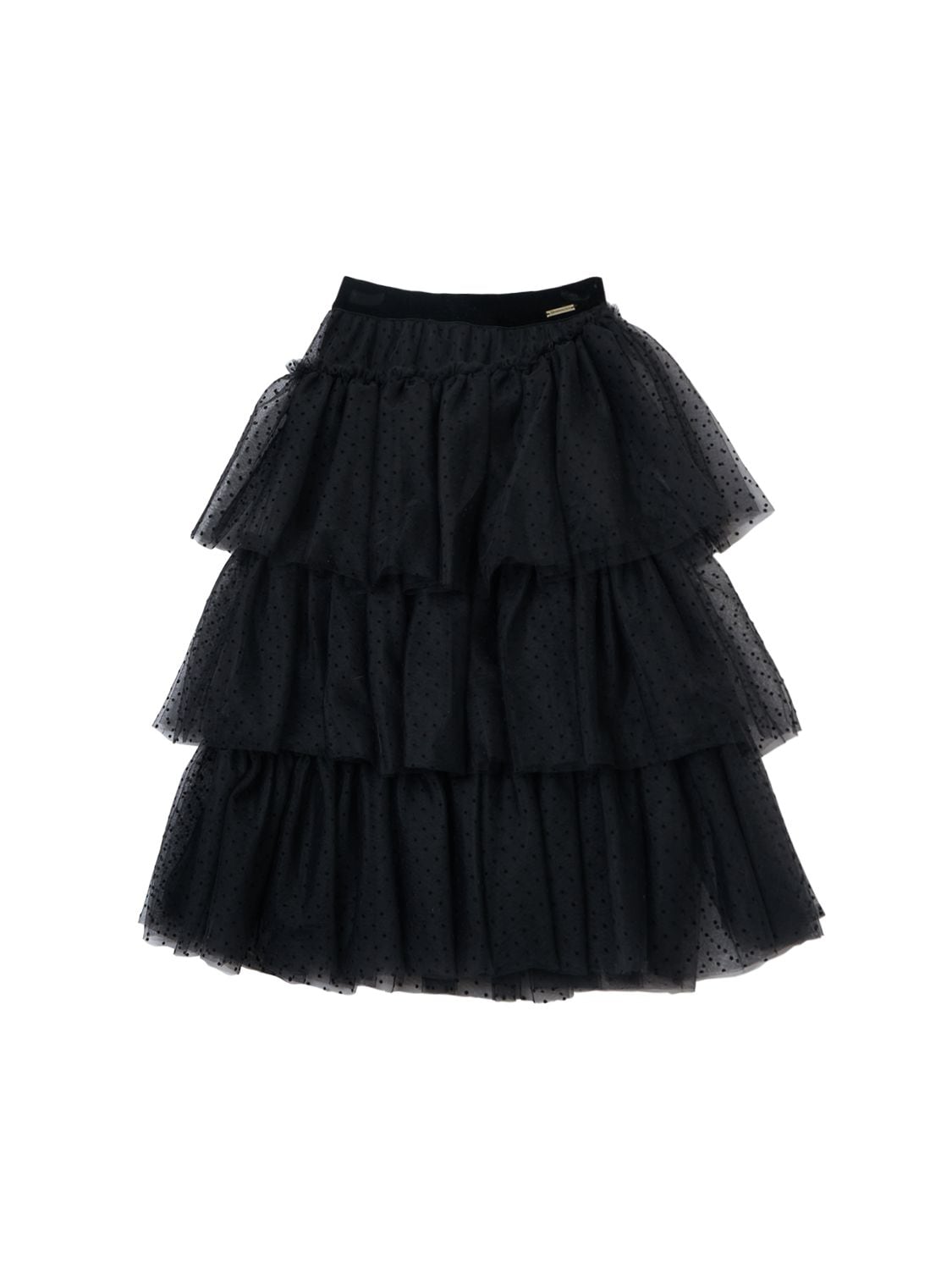 Monnalisa Kids' Flocked Polka Dot Tulle Skirt In Black