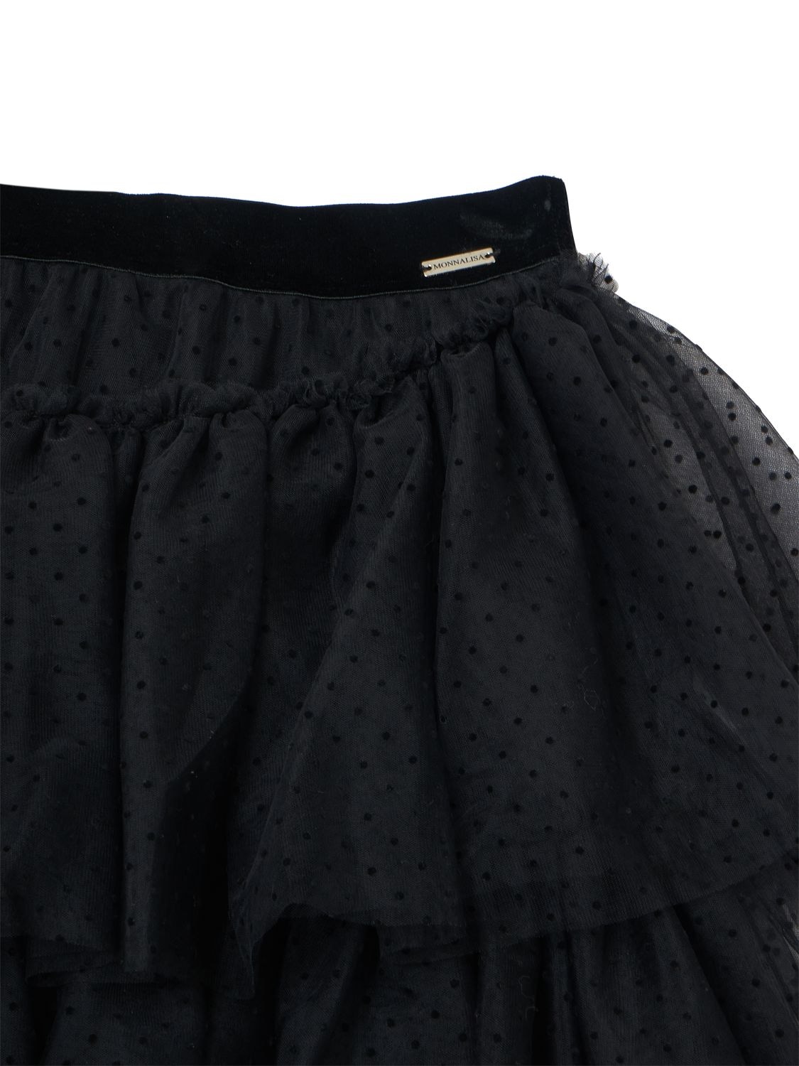 Shop Monnalisa Flocked Polka Dot Tulle Skirt In Black