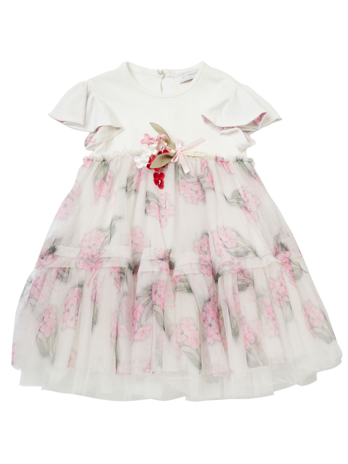 Monnalisa Kids' Cotton Jersey & Tulle Dress In Multicolor