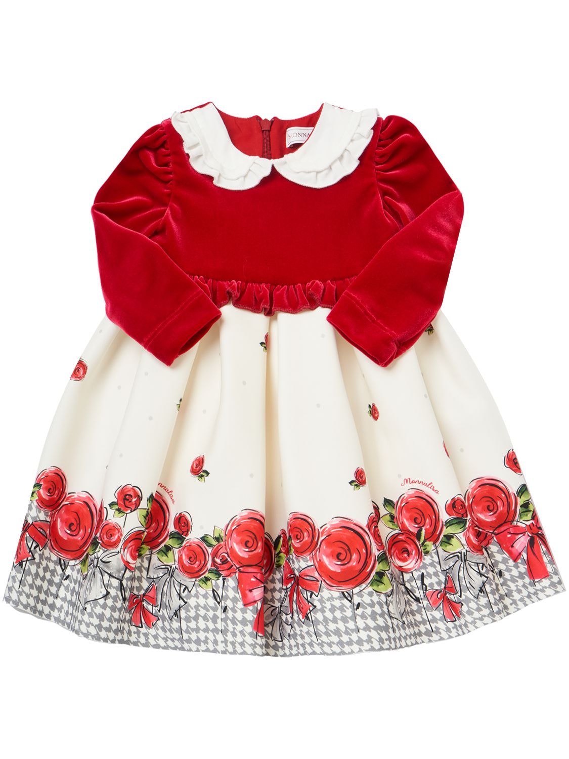 Monnalisa Kids' Rose Printed Neoprene Dress In Multicolor