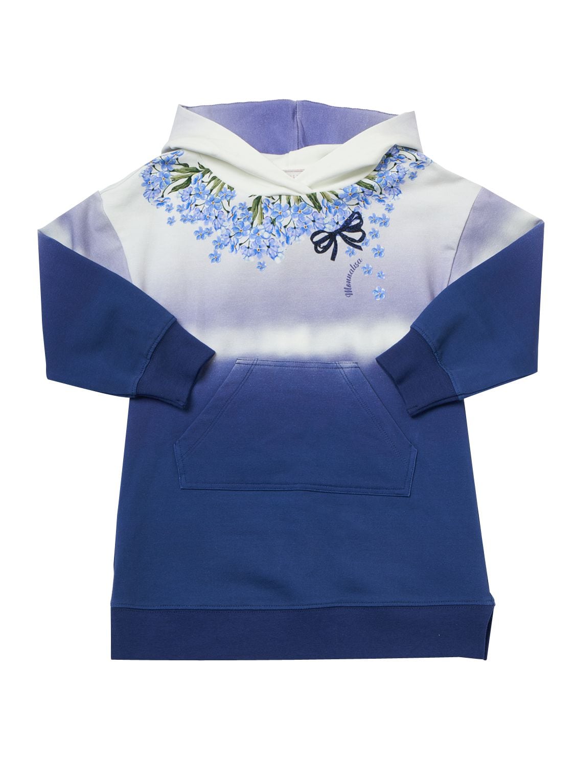 Shop Monnalisa Hooded Cotton Dress In Blue,white