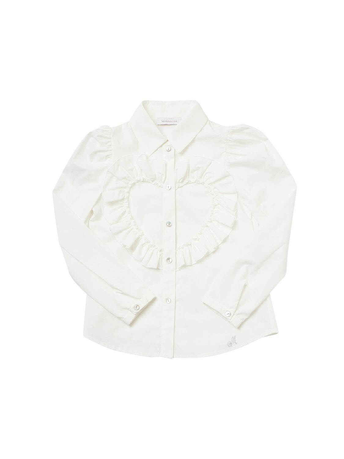 Monnalisa Kids' Cotton Poplin Shirt W/ Heart In Weiss
