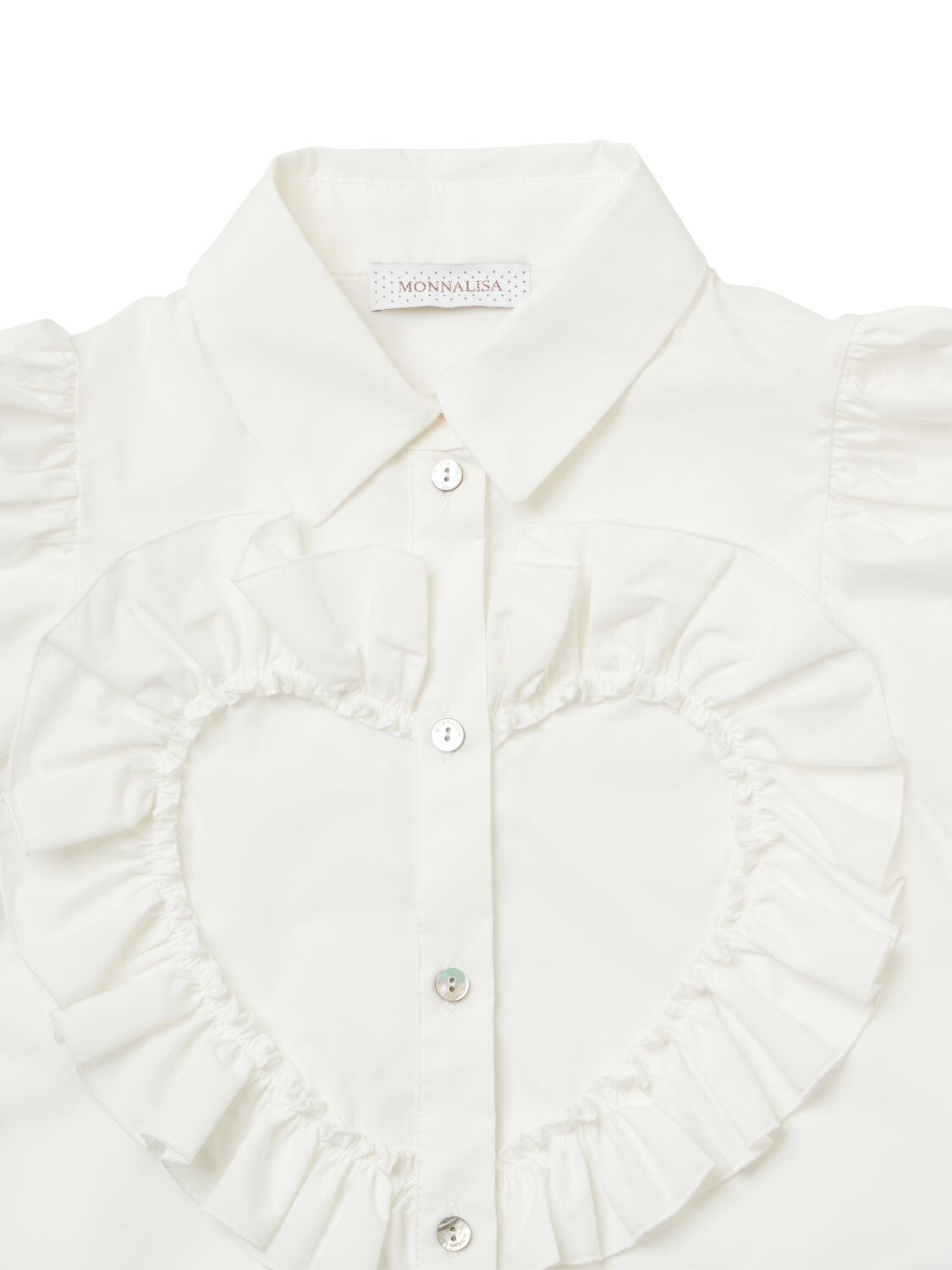 Shop Monnalisa Cotton Poplin Shirt W/ Heart In Weiss