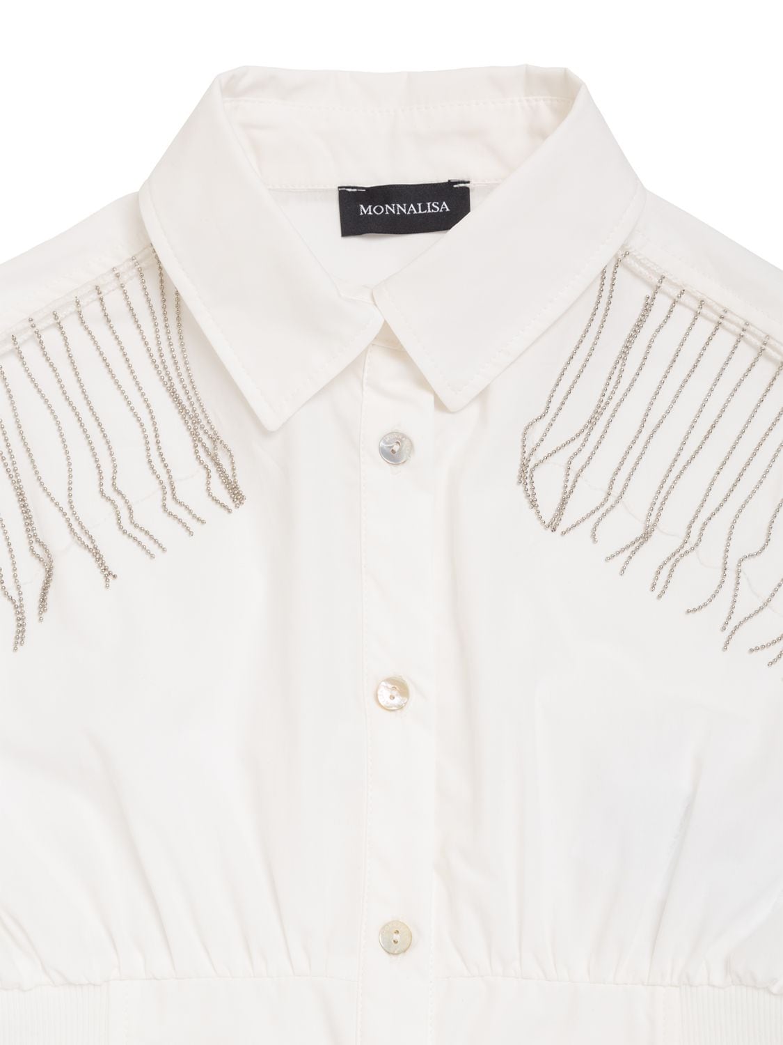 Shop Monnalisa Cotton Poplin Shirt In White