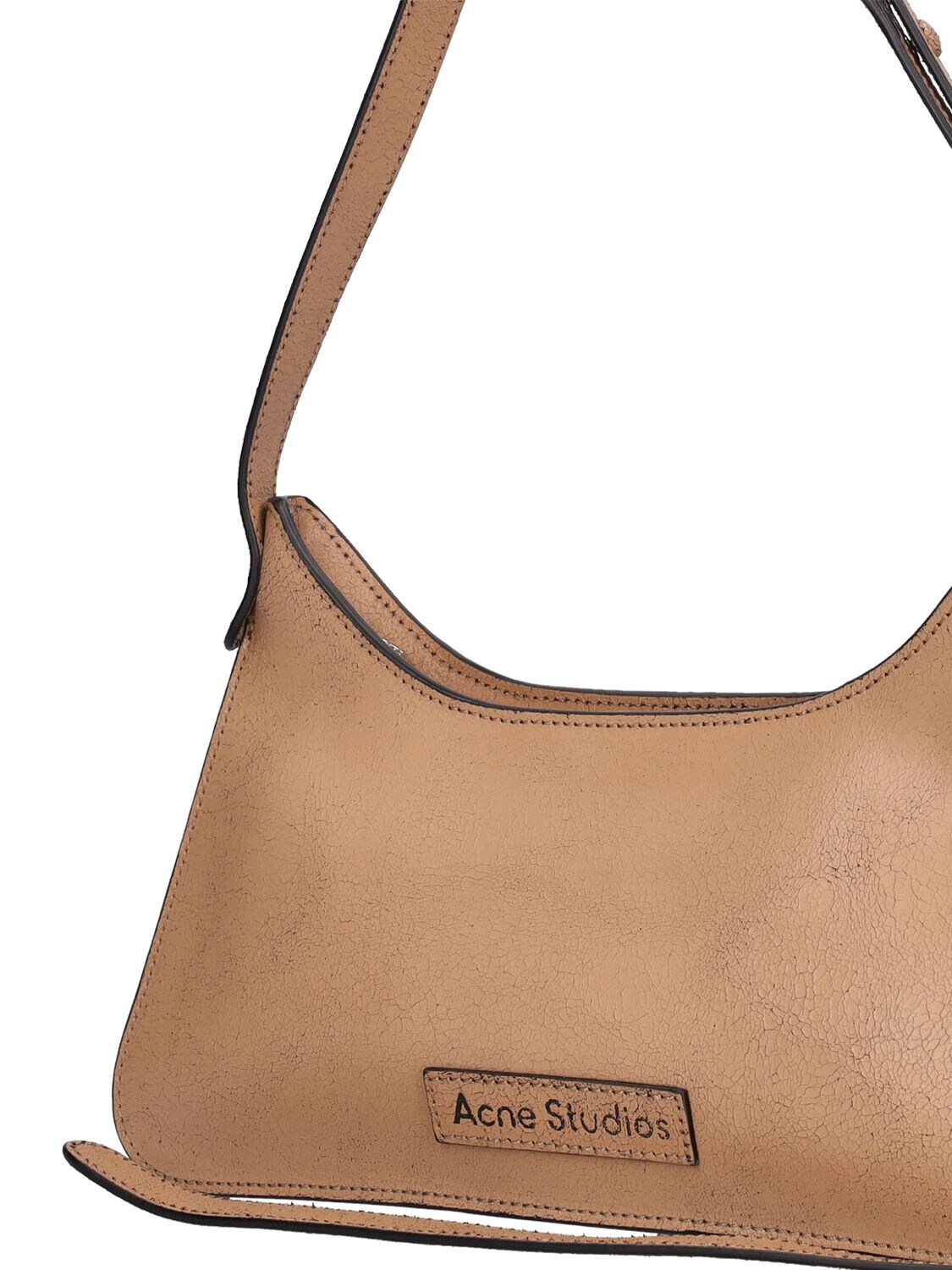 Shop Acne Studios Crackled Leather Shoulder Bag In Dark Beige