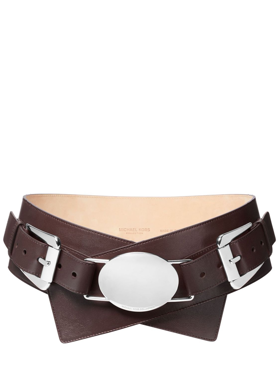 Michael Kors Gloria Leather Double Buckle Large Belt In Chocolate