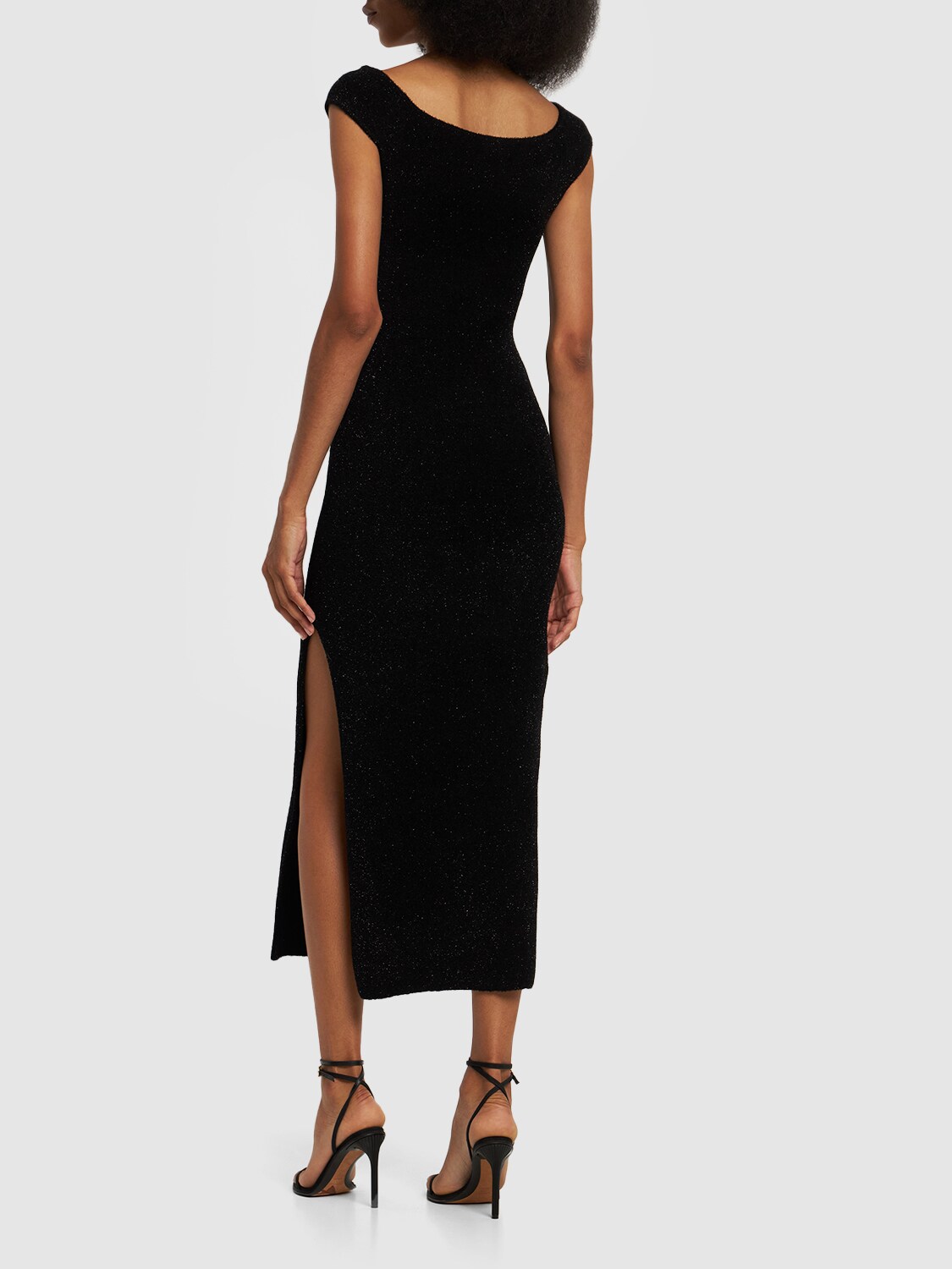 Shop Galvan Aphrodite Lurex Knit Midi Dress In Black