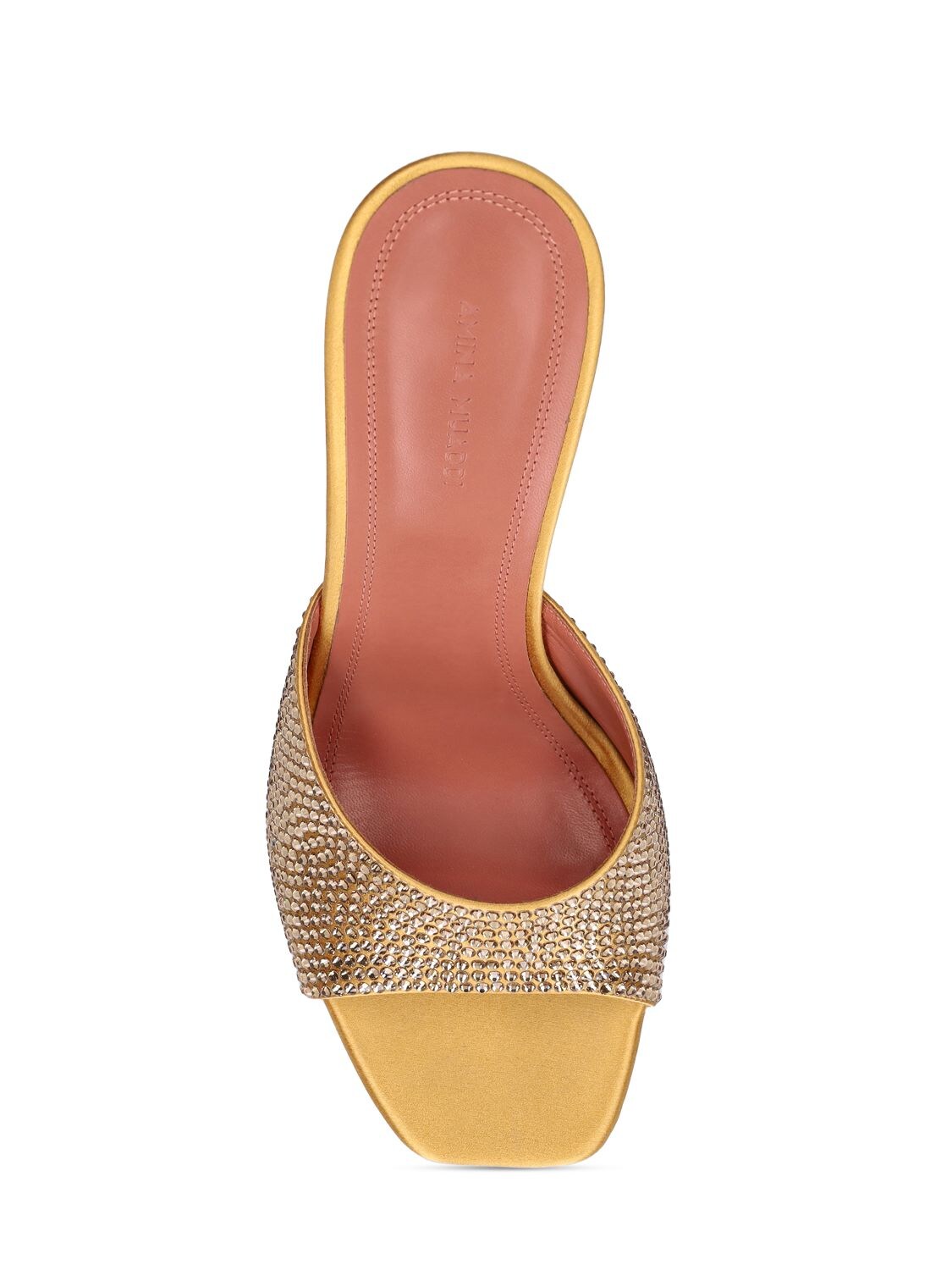 Shop Amina Muaddi Lvr Exclusive Lupita Crystal Satin Mules In Gold