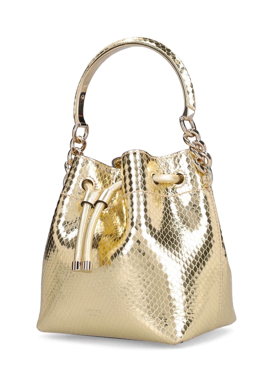 Shop Jimmy Choo Lvr Exclusive Bon Bon Leather Bucket Bag In Gold