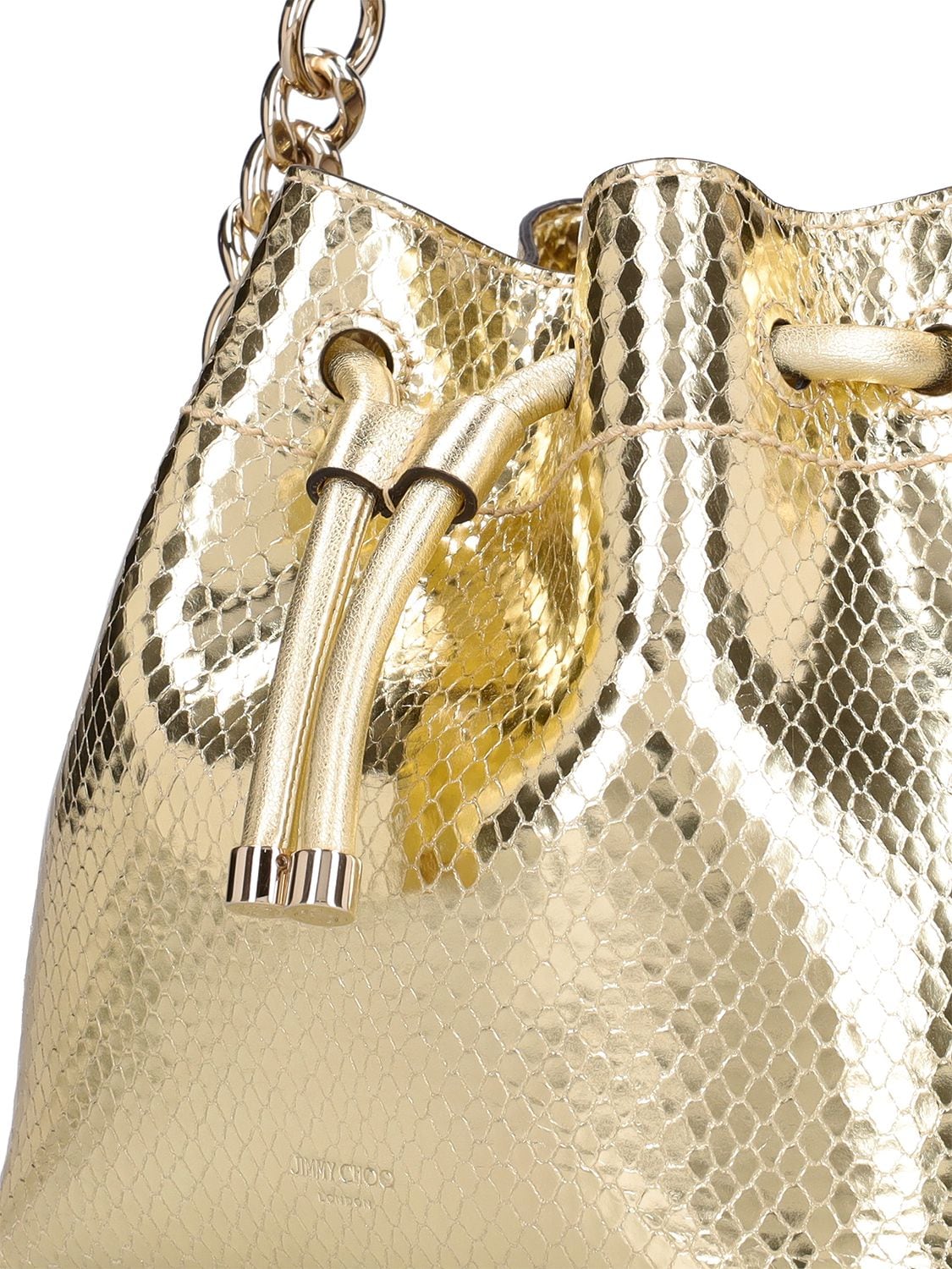 Shop Jimmy Choo Lvr Exclusive Bon Bon Leather Bucket Bag In Gold