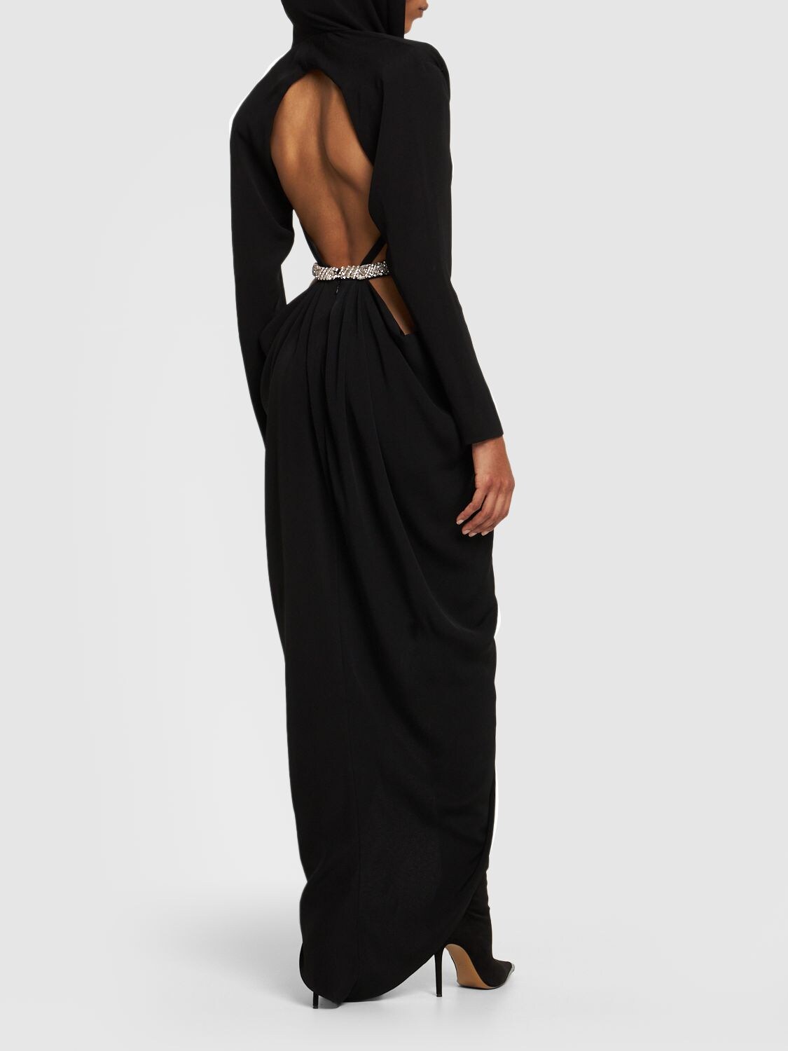 Shop Alexandre Vauthier Lvr Exclusive Cutout Crepe Long Dress In Schwarz