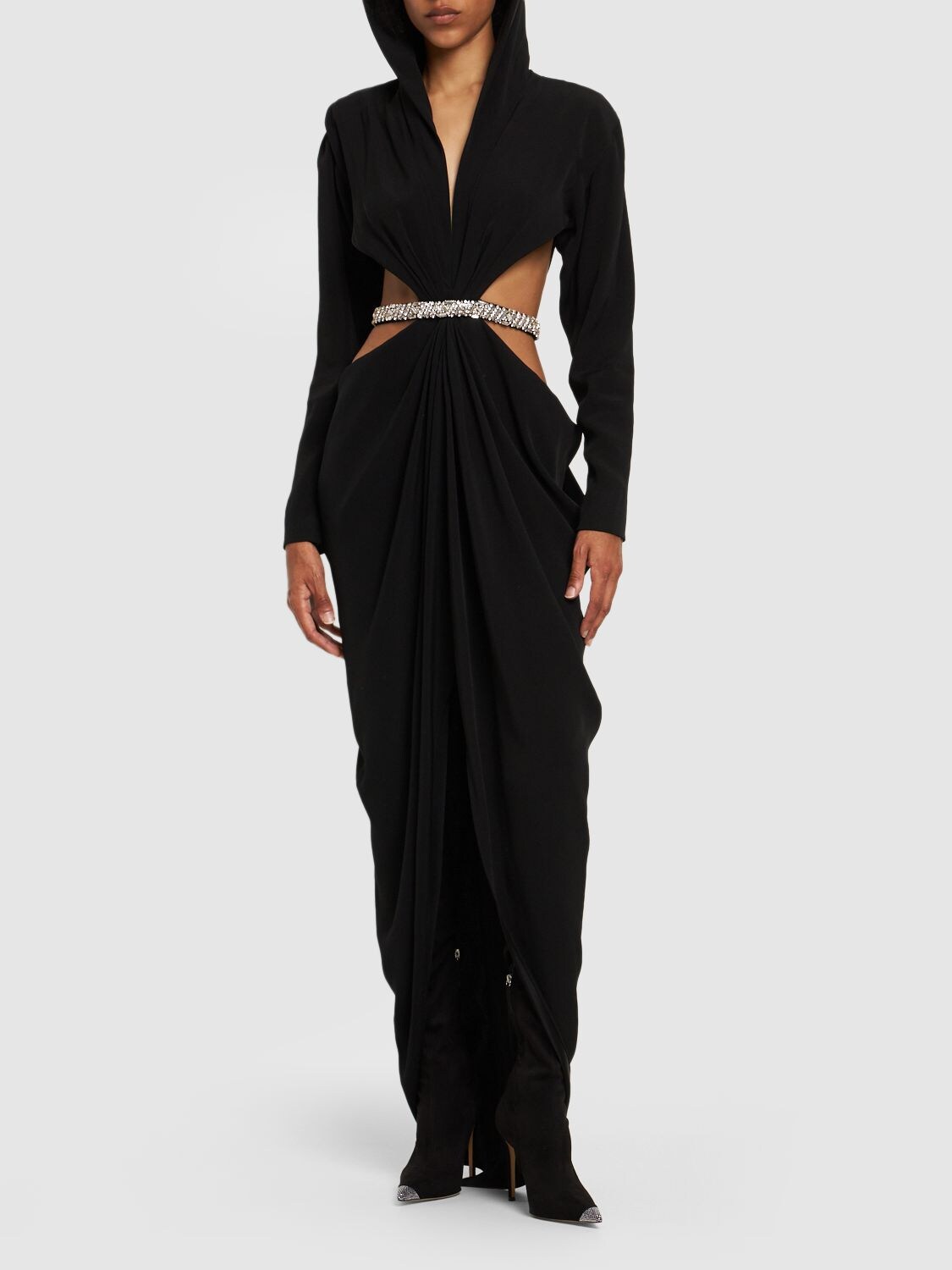 Shop Alexandre Vauthier Lvr Exclusive Cutout Crepe Long Dress In Schwarz