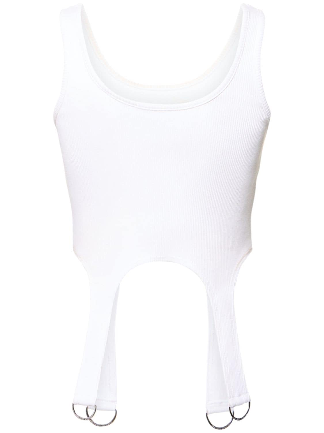 Shop Cannari Concept Synda Ribbed Cotton Crop Top W/ D-rings In Bright White