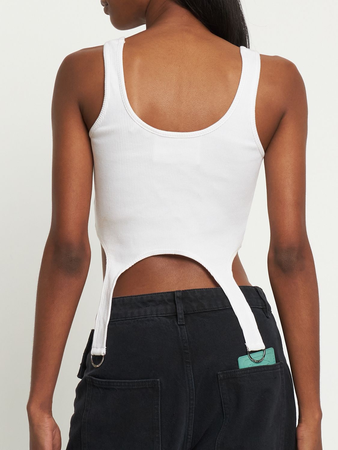 Shop Cannari Concept Synda Ribbed Cotton Crop Top W/ D-rings In Bright White