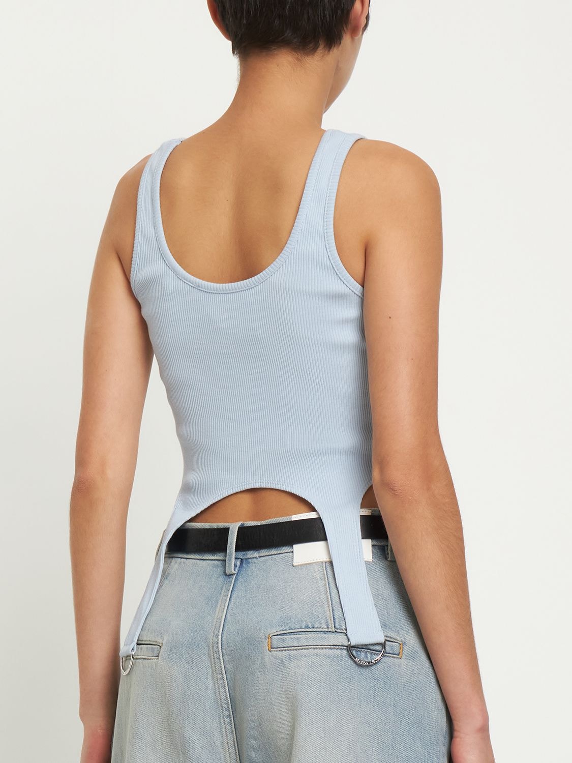 Shop Cannari Concept Synda Ribbed Cotton Crop Top W/ D-rings In Cashmere Blue