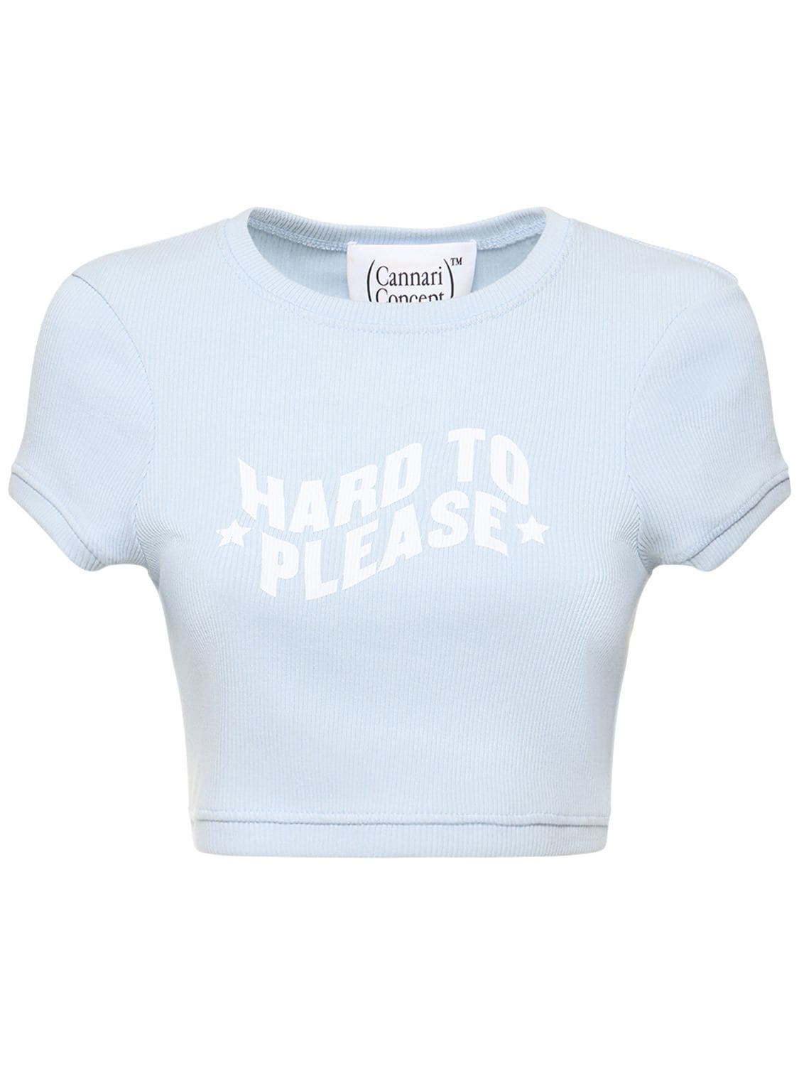 Cannari Concept Slogan-print Ribbed-knit Crop Top In Cashmere Blue
