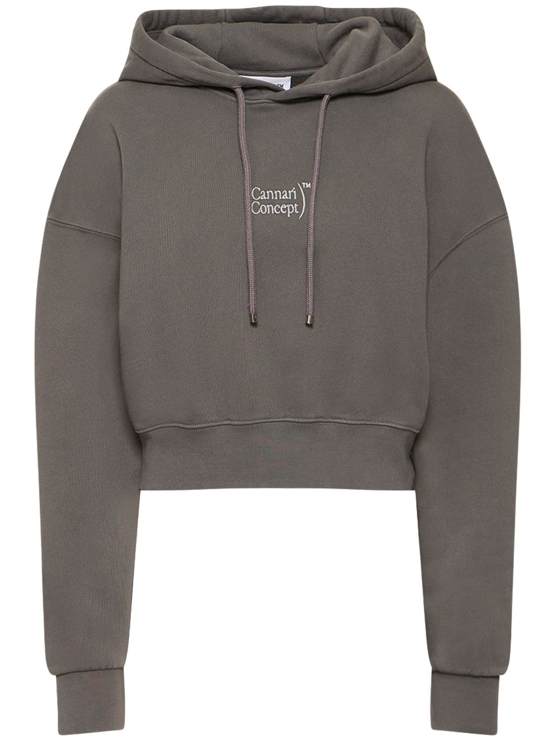 Shop Cannari Concept Sariah Logo Printed Cotton Crop Hoodie In Grey