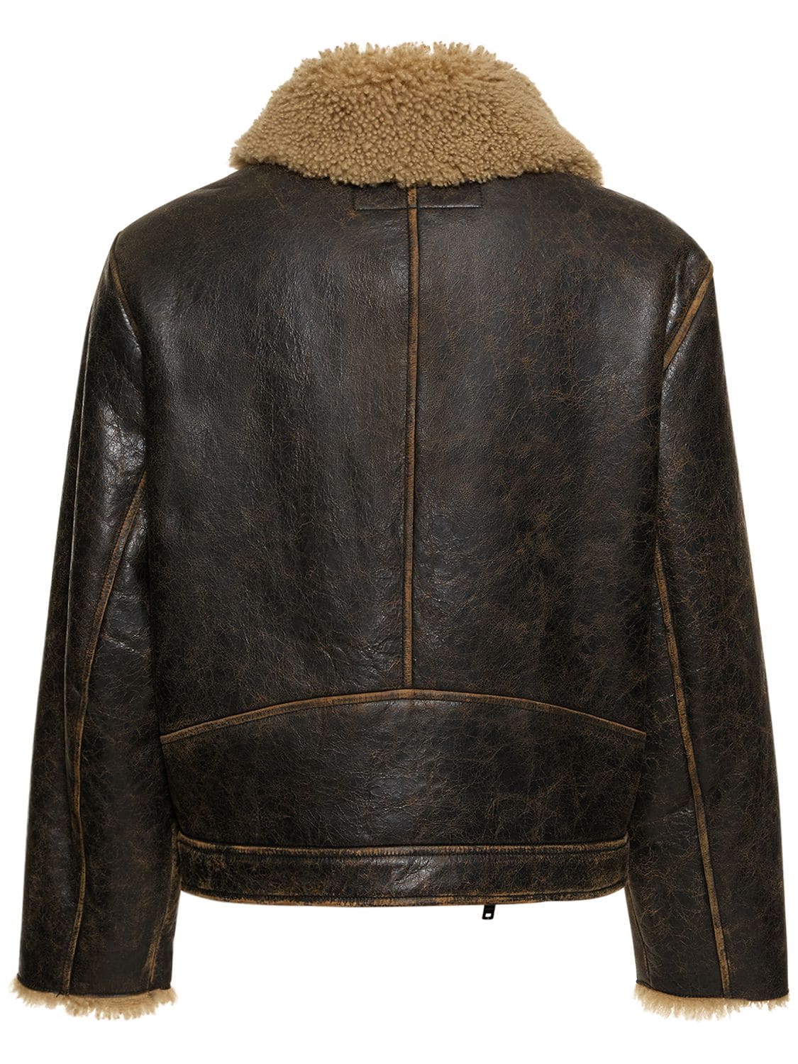 Shop Acne Studios Liana Cracked Shearling Jacket In Brown,beige
