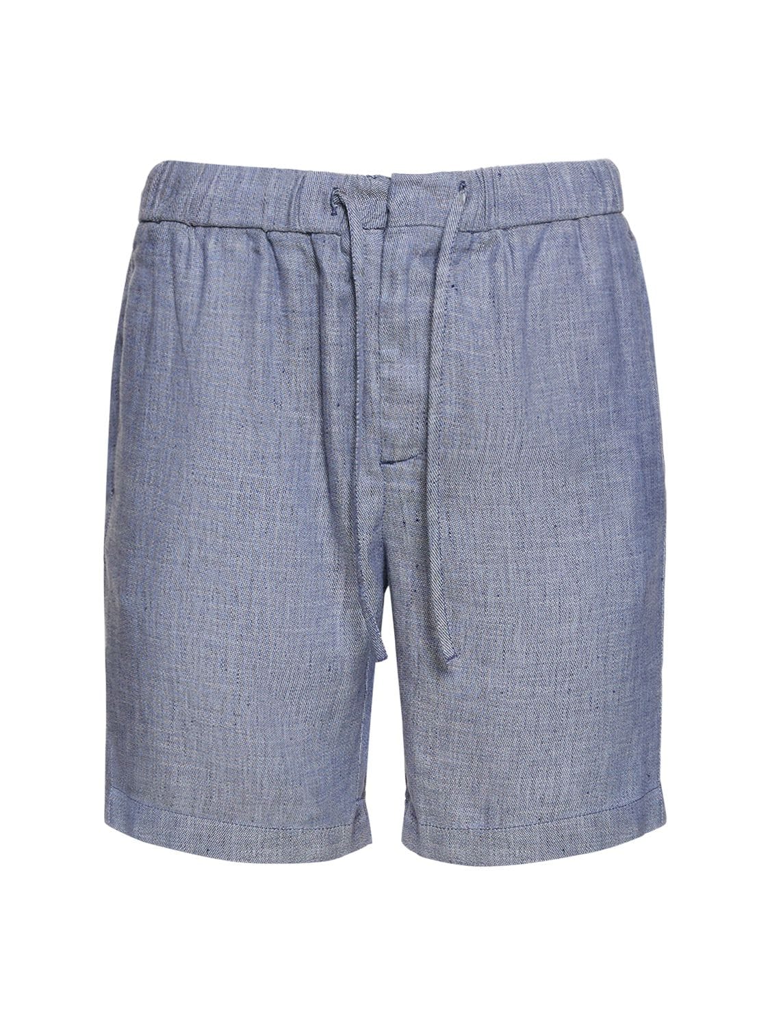Frescobol Carioca Felipe Linen Shorts In Melange Navy Blue