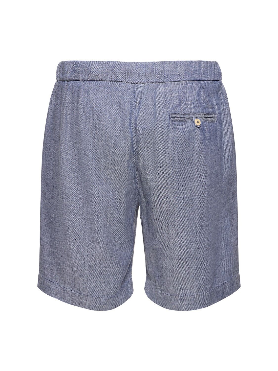 Shop Frescobol Carioca Felipe Linen & Cotton Shorts In Blue