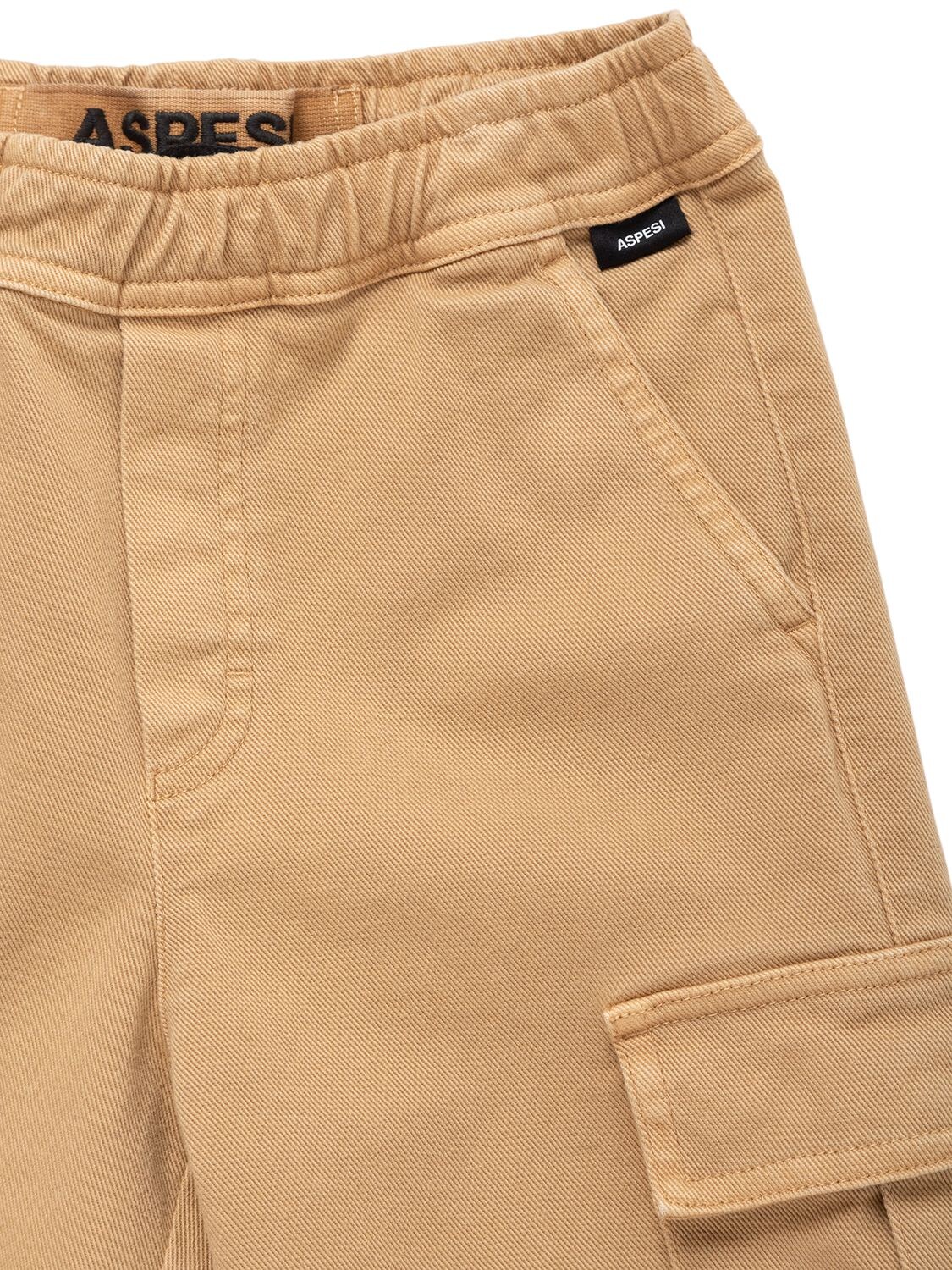 Aspesi Kids' Cotton Gabardine Cargo Trousers In Beige